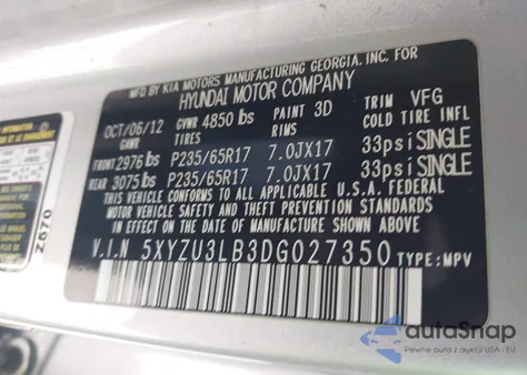 2013 Hyundai Santa Fe Sport из США, поврежденный, VIN 5XYZU3LB3DG027350